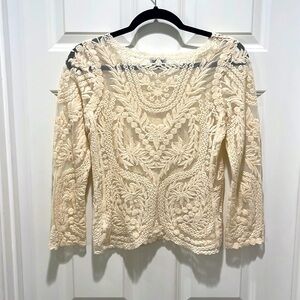 EXPRESS Lace Festival Concert Rodeo Top sheer wedding bride Y2K scalloped hem